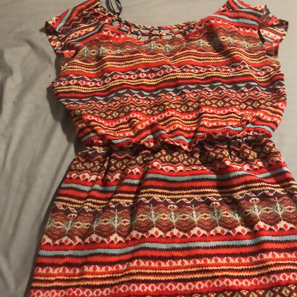 Print dress, multicolor with orange slip